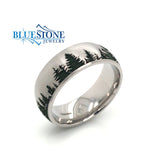 Titanium 8mm Domed Wedding Band with Green Pine Tree Design(size9.5)